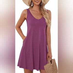 AUSELILY Womens Summer Sleeveless V Neck Sundresses Pockets S